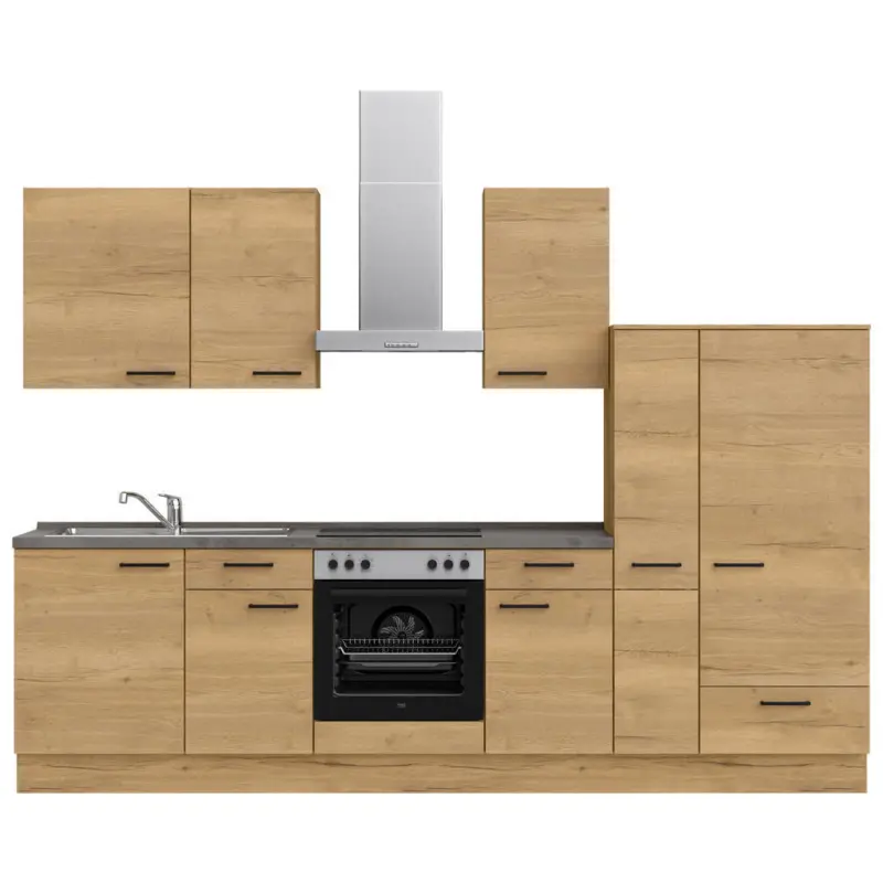 K&uuml;chenleerblock 300 cm in Eichefarben, Schieferfarben