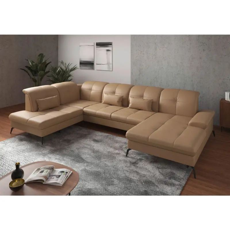 Wohnlandschaft in Echtleder Cappuccino