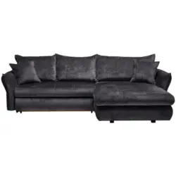Ecksofa in Chenille Schwarz