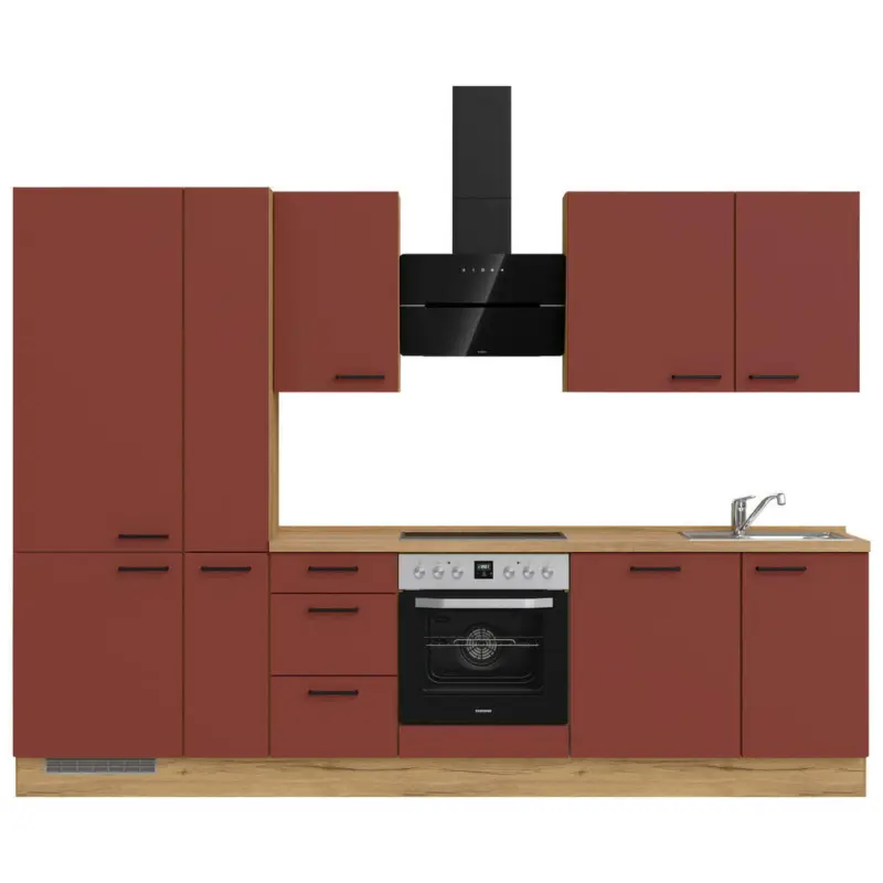 K&uuml;chenleerblock 300 cm in Rot, Eichefarben