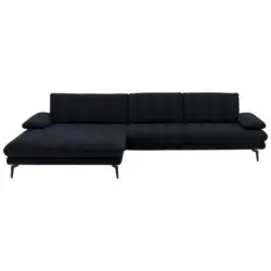 Ecksofa in Chenille Schwarz 180/310 cm