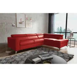 Ecksofa Mondo in Lederlook Echtleder Rot 286/208 cm