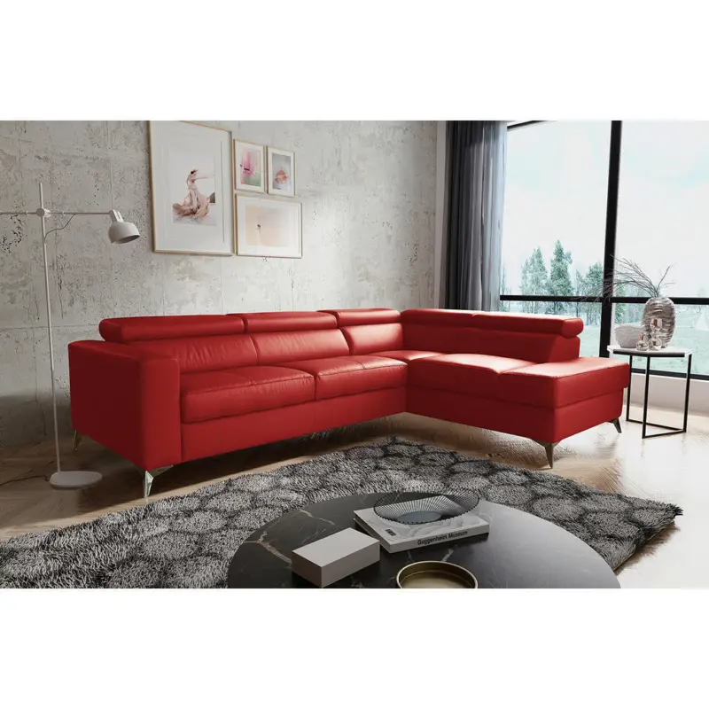 Ecksofa Mondo in Lederlook Echtleder Rot 286/208 cm