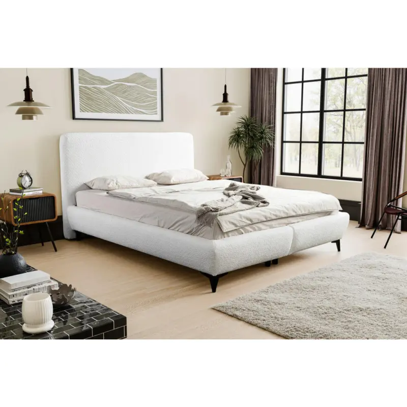 Polsterbett Lattenrost, Bettkasten Creme 140/200 cm