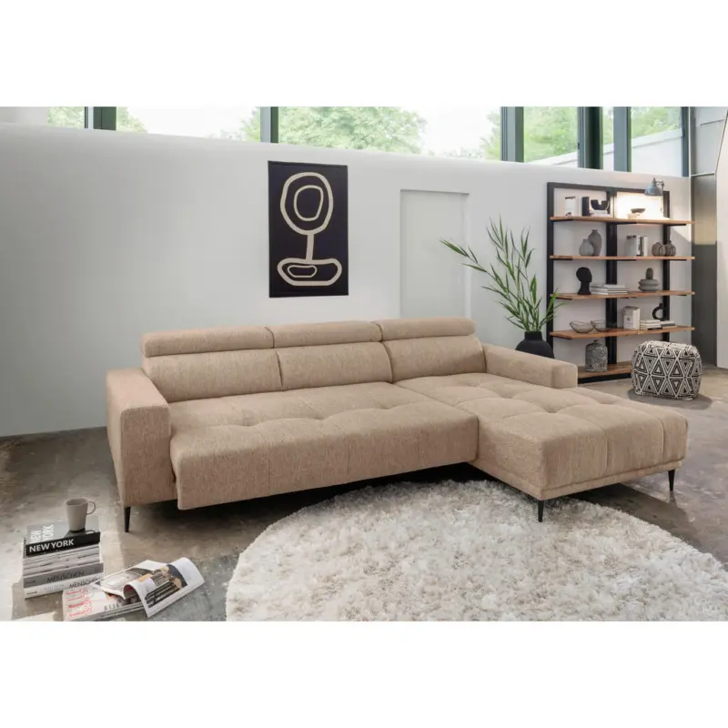 Ecksofa in Chenille Hellbraun 276/188 cm