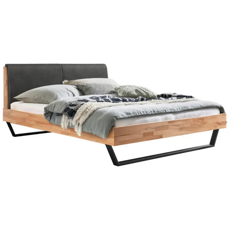 Bett 140/200 cm in Kernbuche, Graubraun