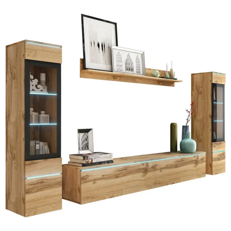 Wohnwand 4-teilig in Eiche Wotan 240/130/33 cm