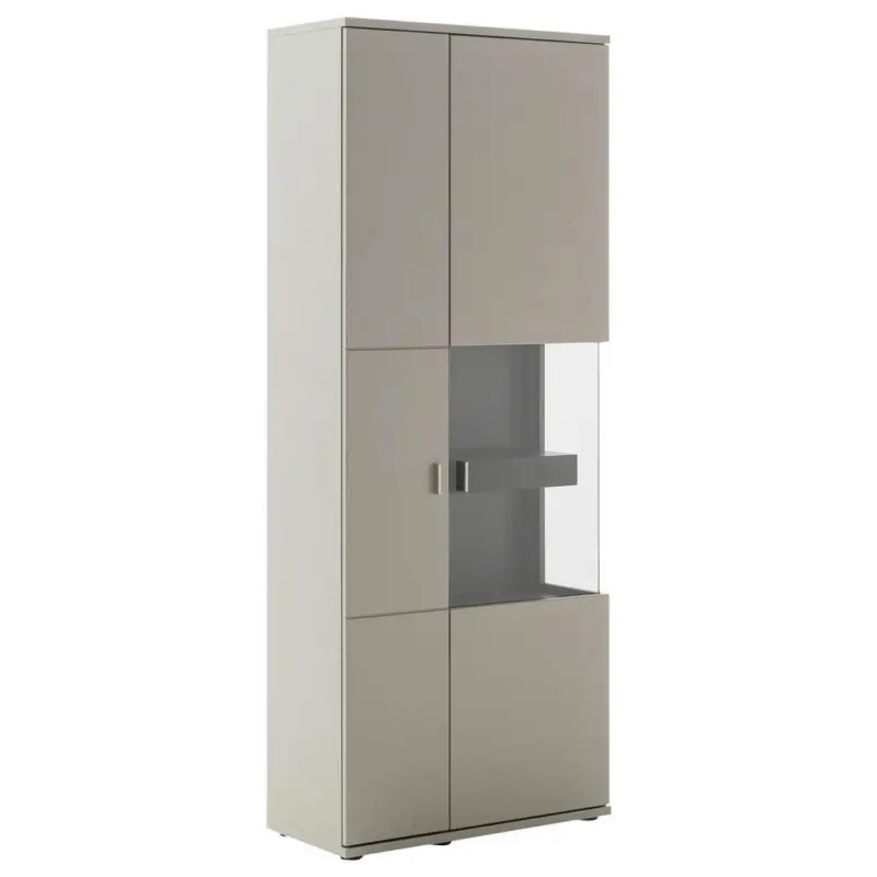 Vitrine in furniert Grau, Eichefarben