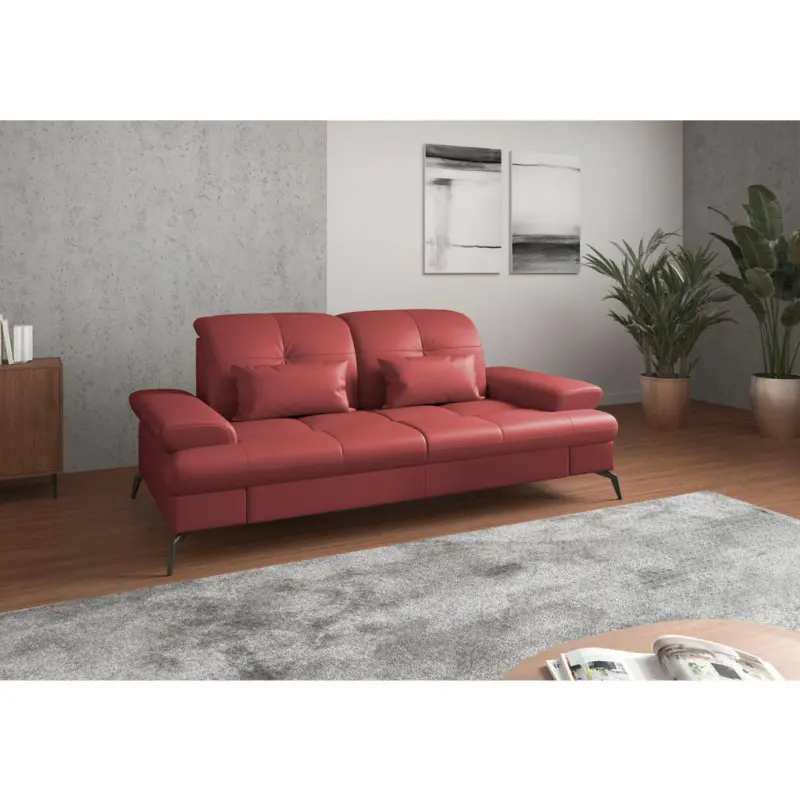 3-Sitzer-Sofa in Vliesstoff Kombination Echtleder/Stoff Rot