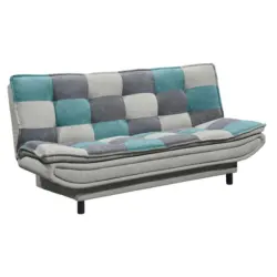 Schlafsofa in Mikrovelours T&uuml;rkis, Schlammfarben, Dunkelgrau Retro