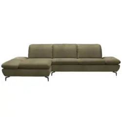 Ecksofa in Flachgewebe Olivgr&uuml;n 200/315 cm