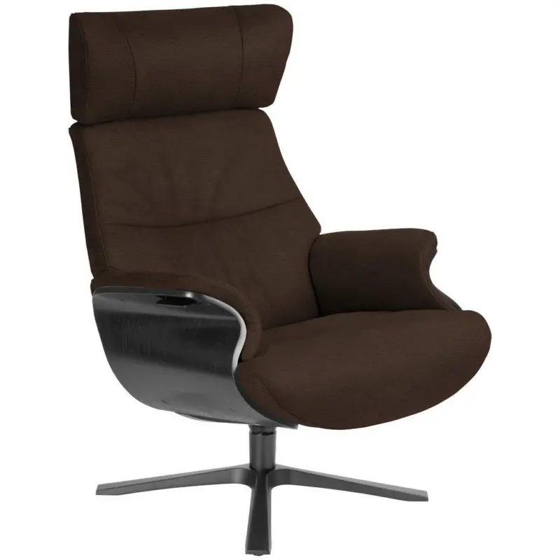 Relaxsessel in Holz, Leder Braun, Schwarz