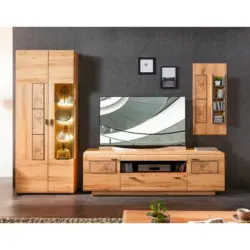 Wohnwand in Graphitfarben, Buchefarben 299/201/47 cm