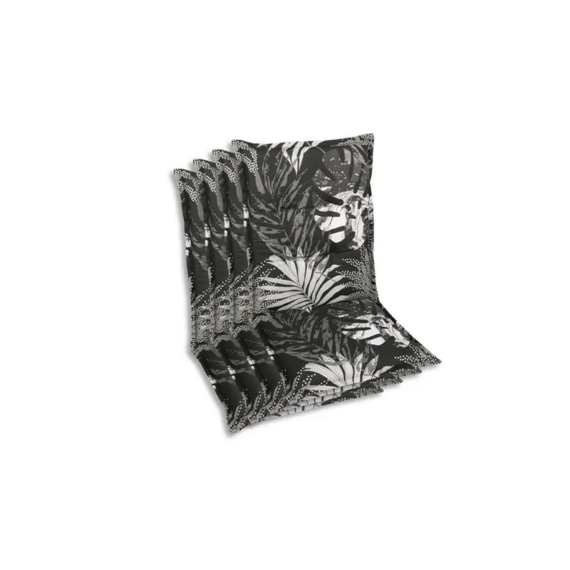 Sesselauflagenset in Grau, Schwarz, Wei&szlig; Bl&auml;tter