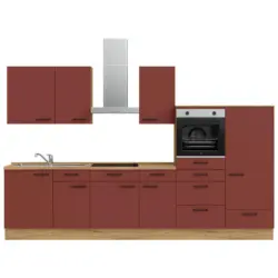 K&uuml;chenleerblock 330 cm in Rot, Eichefarben