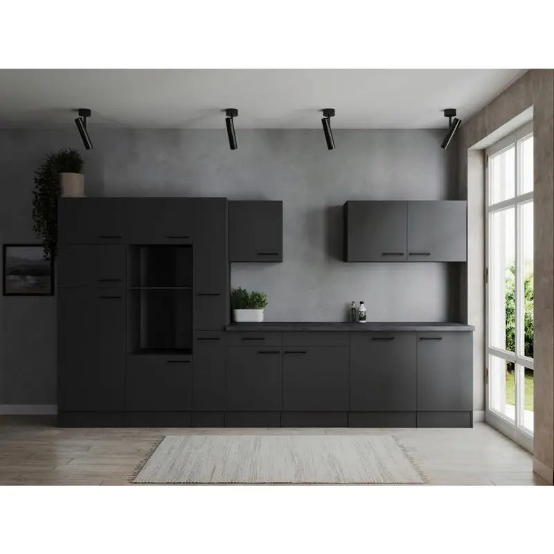K&uuml;chenleerblock 370 cm in Dunkelgrau