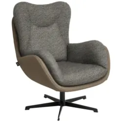 Sessel in Chenille, Struktur Echtleder Hellbraun, Greige