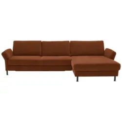 Ecksofa in Chenille, Flachgewebe Rostfarben 316/175 cm