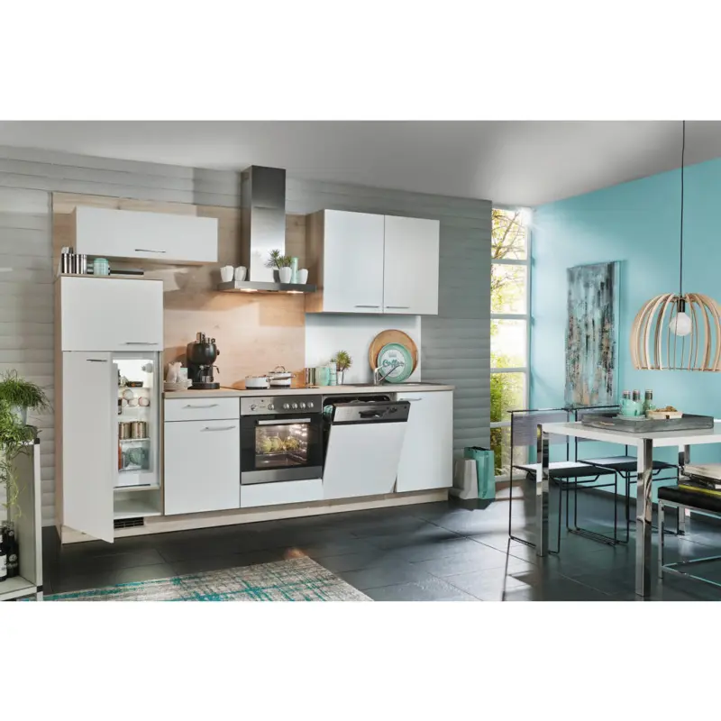 K&uuml;chenblock 280 cm in Wei&szlig;, Wildeiche