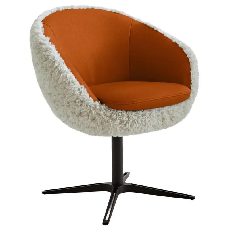 Armlehnstuhl Beinauswahl, Lederauswahl, Stoffauswahl, Sitzfl&auml;che 360&deg; drehbar Hochflor Kombination Echtleder/Stoff