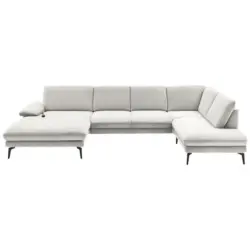 Wohnlandschaft in Webstoff Creme, Naturfarben