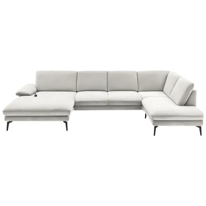 Wohnlandschaft in Webstoff Creme, Naturfarben