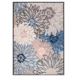 Outdoorteppich 140/200 cm Floral Blau, Grau