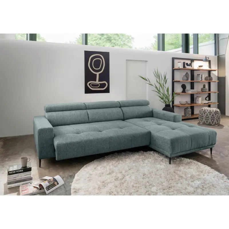 Ecksofa in Chenille Mintgrau 276/188 cm