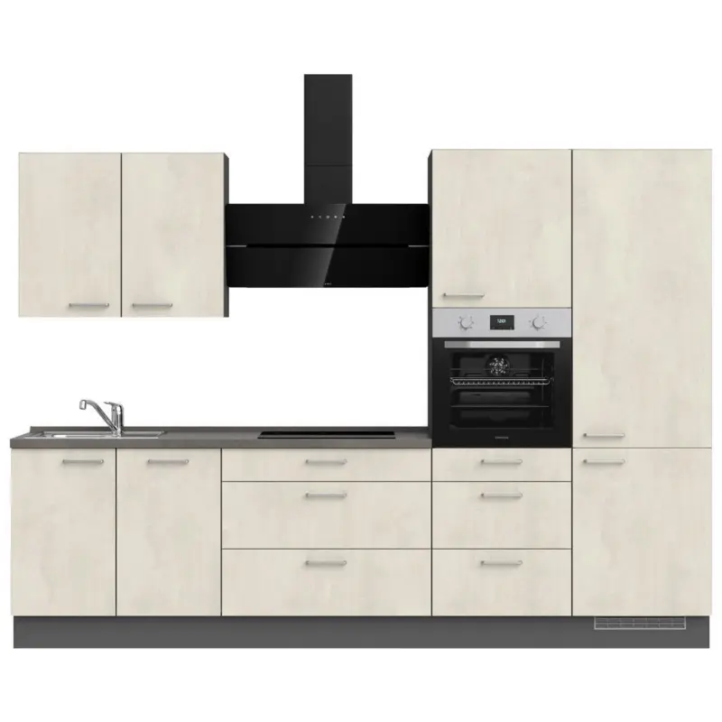 K&uuml;chenleerblock 300 cm in Wei&szlig;, Schieferfarben