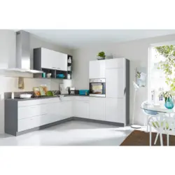 K&uuml;chenleerblock 275/245 cm in Anthrazit, Wei&szlig; Hochglanz