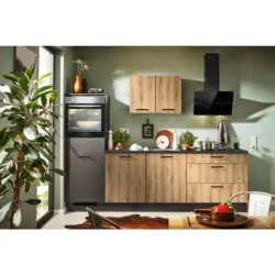 K&uuml;chenblock 270 cm in Graphitfarben, Eichefarben