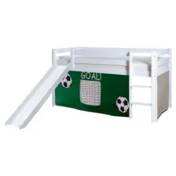 Spielbett Absturzsicherung, Leiter, Rutsche, Vorhang 90/200 cm in Wei&szlig;, Dunkelgr&uuml;n