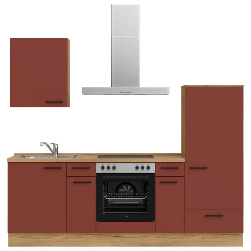 K&uuml;chenleerblock 240 cm in Rot, Eichefarben