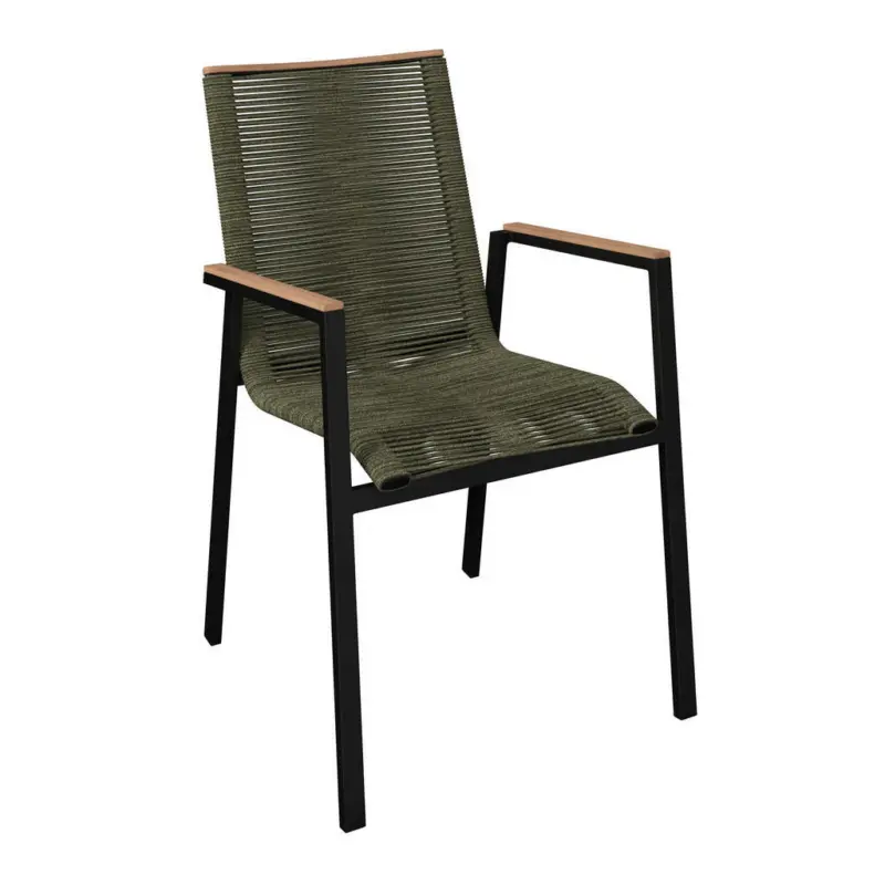 Stapelsessel in Holz, Metall, Textil Anthrazit, Gr&uuml;n, Teakfarben