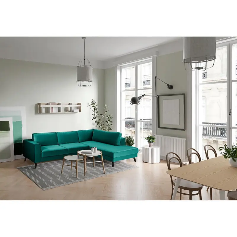 Eckschlafsofa in Samt Petrol Modern