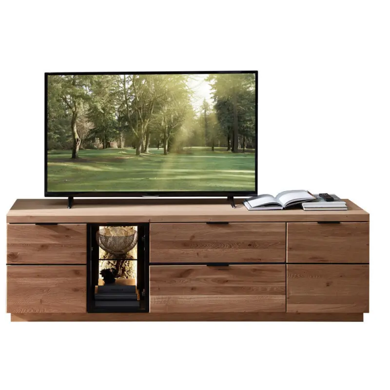 Lowboard Schwarz, Wildeiche 200/60/50 cm