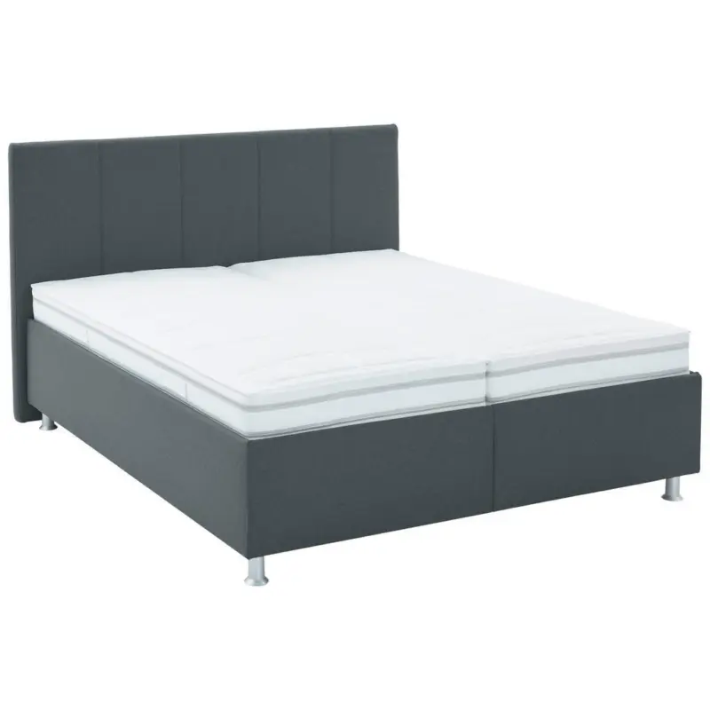 Polsterbett Matratze, gepolstertes Kopfteil, Lattenrost, Bettkasten Dunkelgrau 180/200 cm