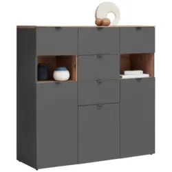 Highboard Graphitfarben, Eiche Artisan 125/125/44 cm