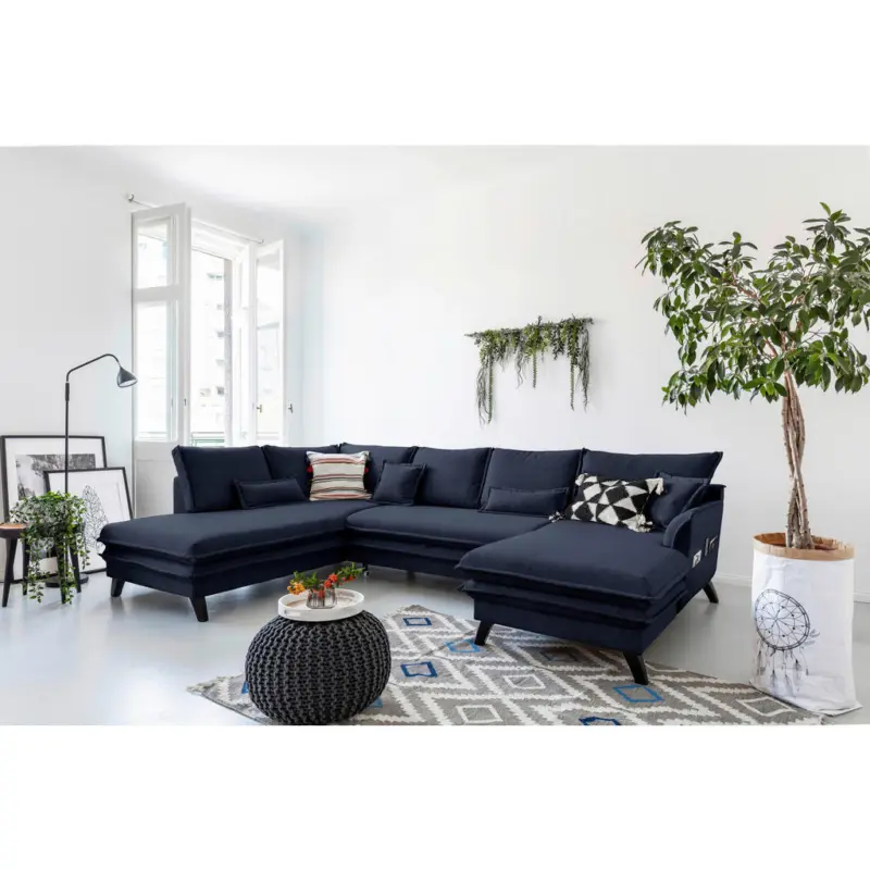 Wohnlandschaft Marselle in Mikrofaser Dunkelblau