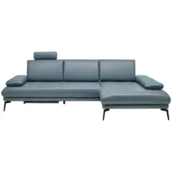 Ecksofa in Echtleder Graublau 273/187 cm