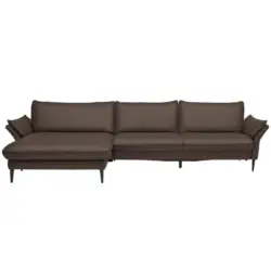 Ecksofa Valdera in Echtleder Dunkelbraun 172/334 cm