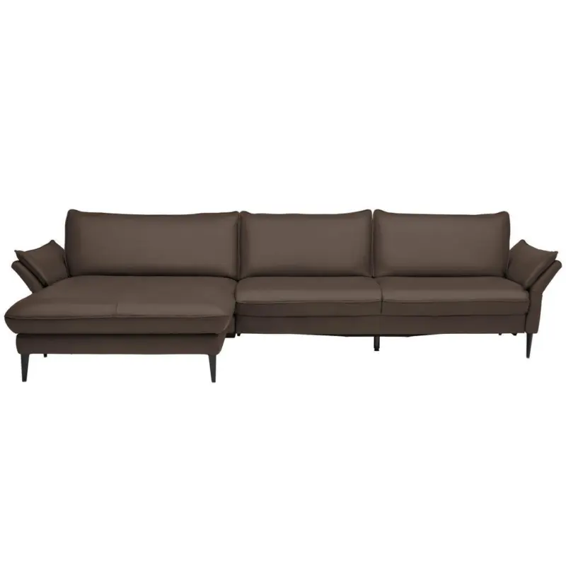 Ecksofa Valdera in Echtleder Dunkelbraun 172/334 cm
