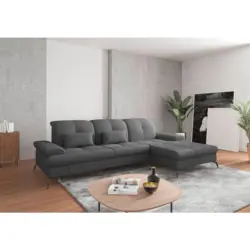 Ecksofa in Flachgewebe Dunkelgrau 279/185 cm