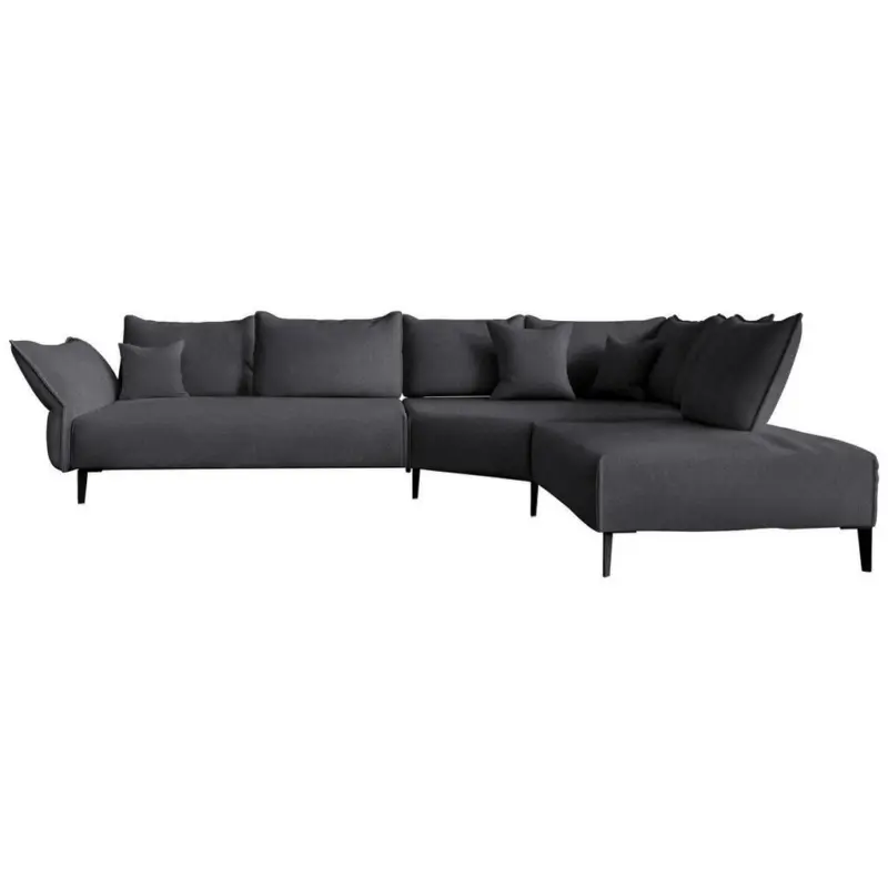 Ecksofa in Chenille, Flachgewebe Graphitfarben 340/272 cm