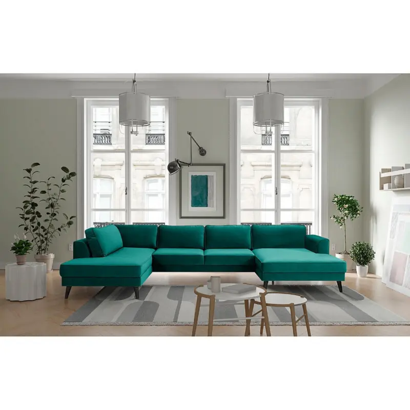 Wohnlandschaft in Samt, Velours Petrol