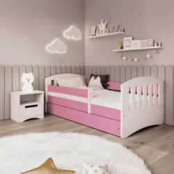 Kinder-/Juniorbett 80/180 cm in Wei&szlig;, Pink