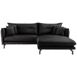 Ecksofa in Lederlook Schwarz 255/180 cm