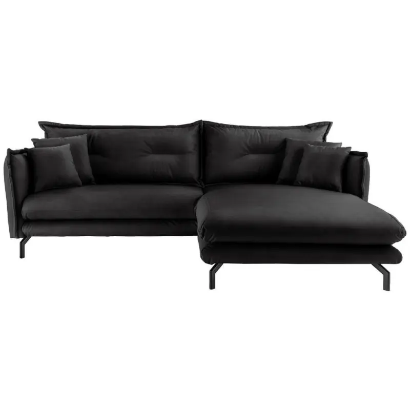Ecksofa in Lederlook Schwarz 255/180 cm