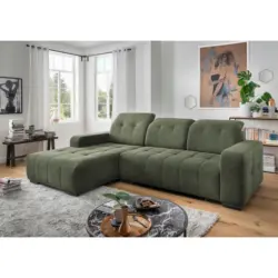Ecksofa Vicari in Chenille Dunkelgr&uuml;n 292/185 cm