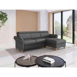 Ecksofa Glendale E in Flachgewebe Dunkelgrau 253/166 cm